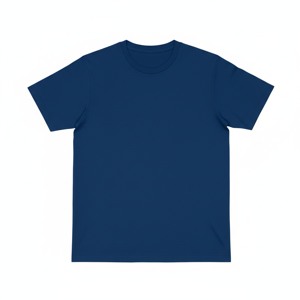 A clean product photo of a blue T-shirt on a white background